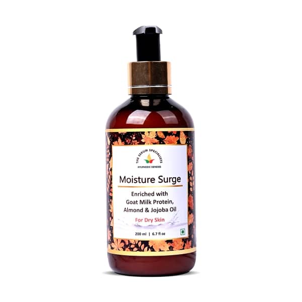 Moisture Surge Enriched with Goat Milk Protein, Almond & Jojoba Oil The Serum Specialists Ayurvedic Genesis frontside